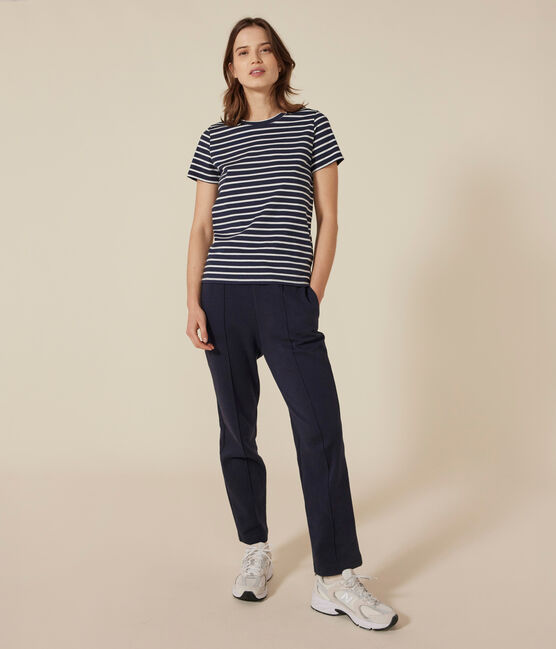 Le Droit, gestreept katoenen T-shirt met ronde hals voor dames blauw SMOKING/wit MARSHMALLOW