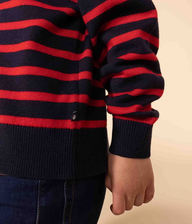 Pull marin en laine et coton enfant fille / gar&ccedil;on bleu/rouge