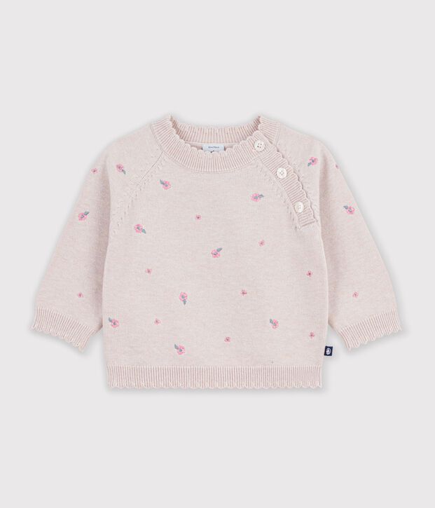 Pull b&eacute;b&eacute; en laine et coton et fleurs brod&eacute;es rose/multicouleur