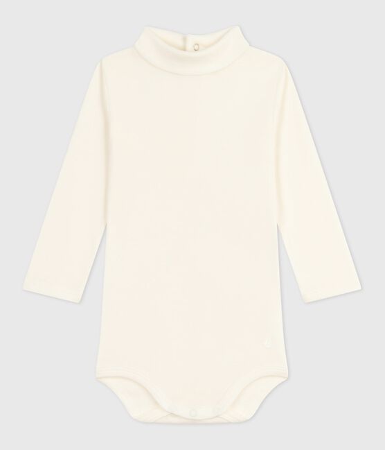 Effen katoenen babybody met rolkraag ecru MILK