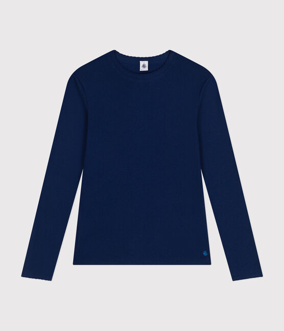 L'ICONIQUE, T-shirt voor dames met cocottesteek in katoen blauw MEDIEVAL