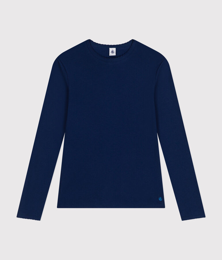 L'ICONIQUE, T-shirt voor dames met cocottesteek in katoen blauw