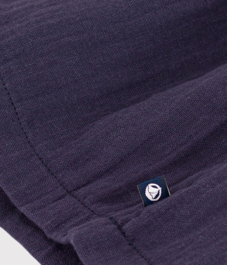 Robe manches courtes jersey &eacute;pais et gaze de coton enfant fille blanc/bleu