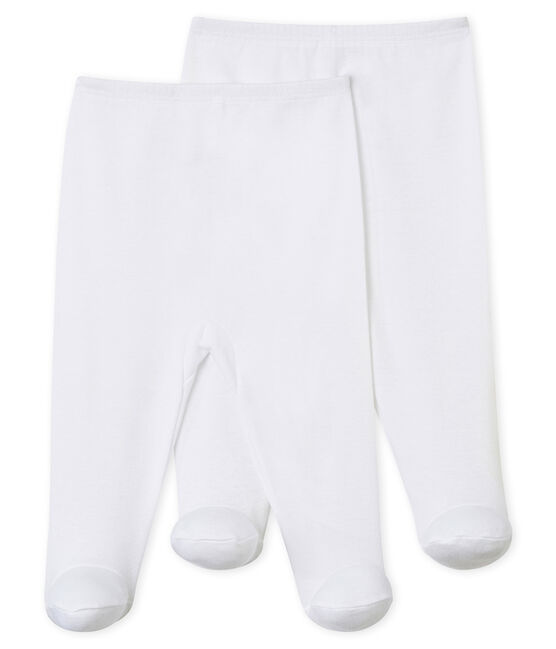 Set van 2 broeken met voetjes baby wit ECUME