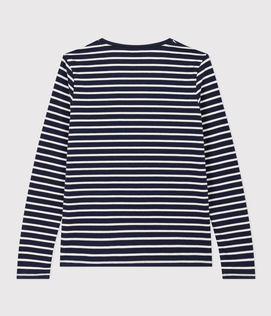 LE DROIT, katoenen T-shirt voor dames met V-hals blauw SMOKING/wit MARSHMALLOW
