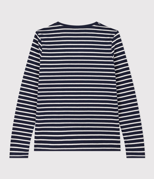 Tee-shirt LE DROIT col V en coton Femme bleu/blanc