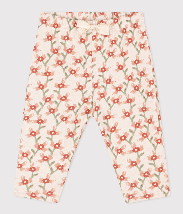 Broek in doorgestikt tubic met print voor baby's ecru/multicouleur
