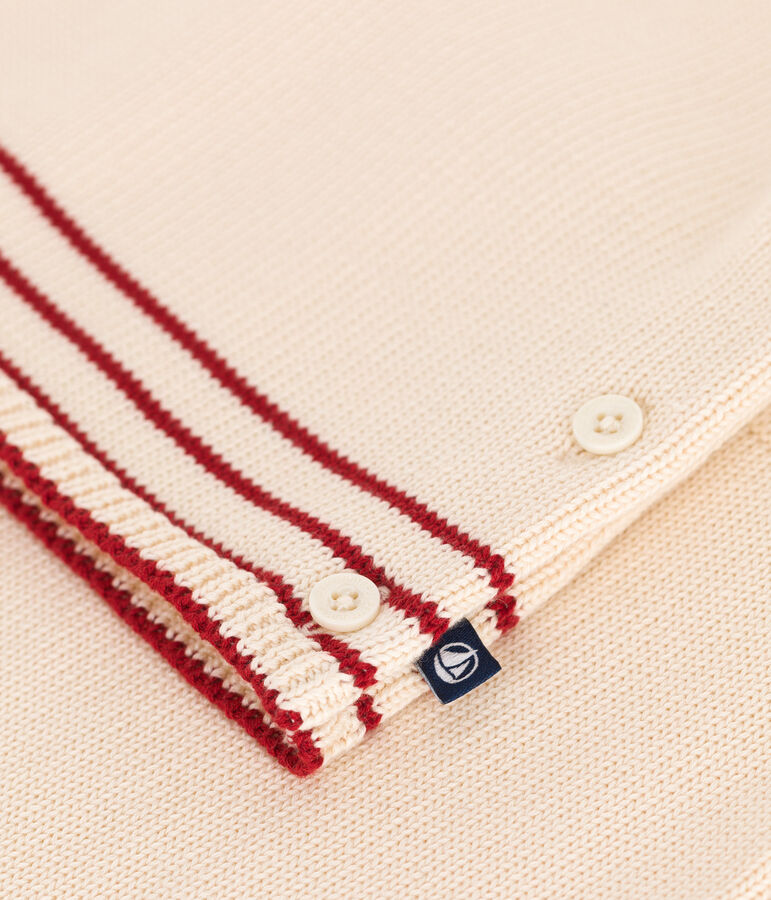 Ensemble b&eacute;b&eacute; deux pi&egrave;ces en tricot coton, jacquard &eacute;cru/rouge