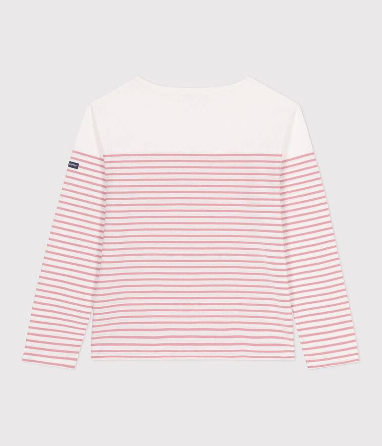 Teeshirt marini&egrave;re femme en coton manches longues blanc/rose