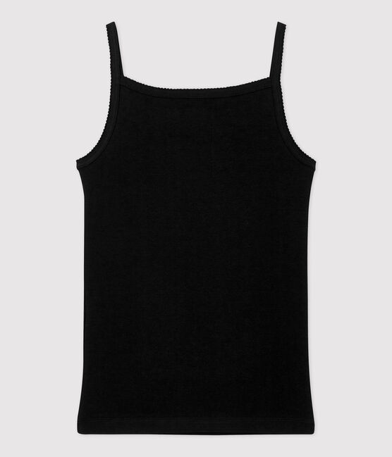 L'ICONIQUE, biokatoenen damesshirt met bandjes zwart NOIR