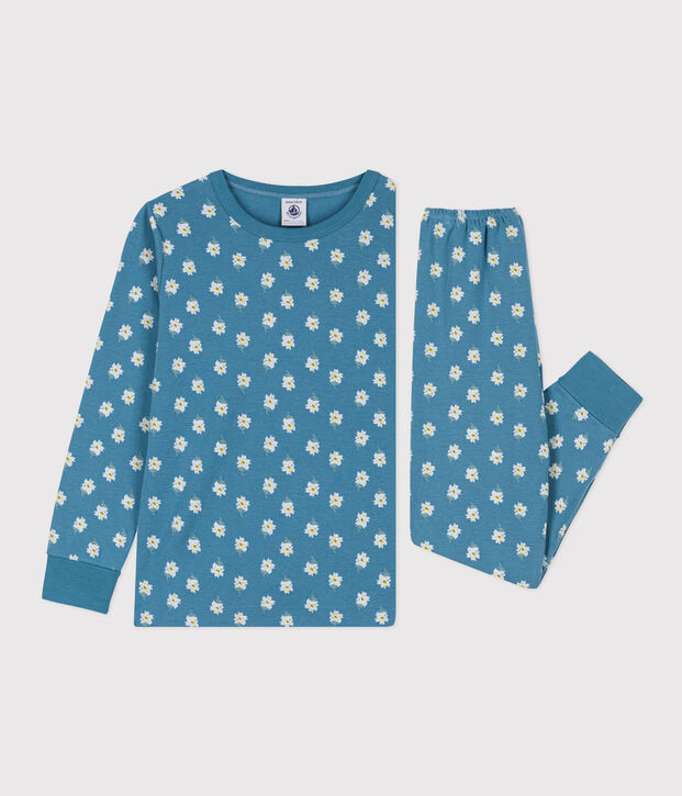 Meisjespyjama met bloemetje in katoen blauw/multicouleur