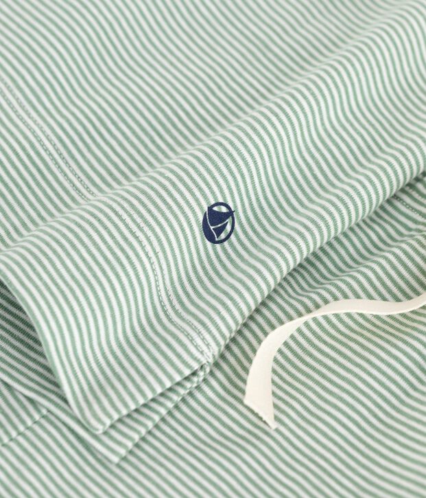 Pyjama short femme en coton &agrave; rayures vert/blanc