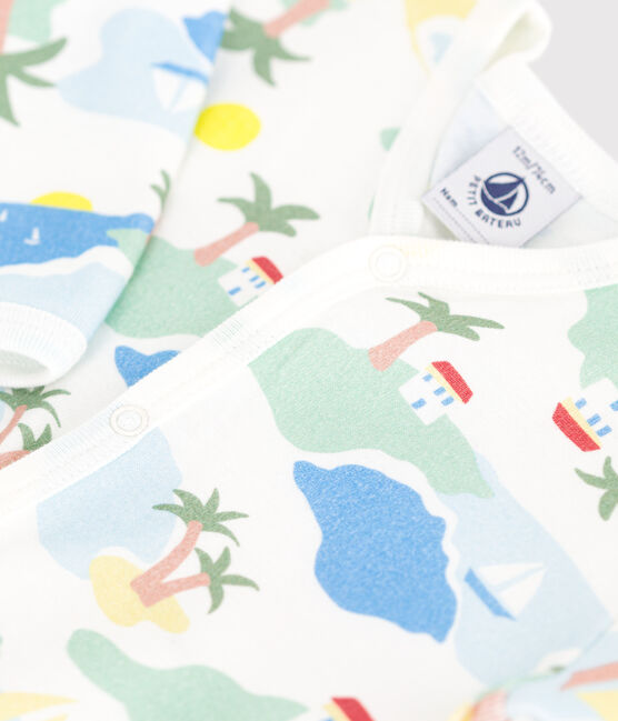 Katoenen babypyjama zonder voetjes met print wit MARSHMALLOW/wit MULTICO