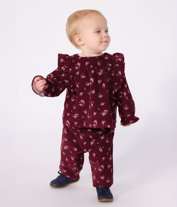 Pantalon b&eacute;b&eacute; en velours imprim&eacute; &agrave; fleurs rouge/multicouleur