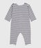 Pyjama b&eacute;b&eacute; en coton sans pieds imprim&eacute; rayures bleu/bleu