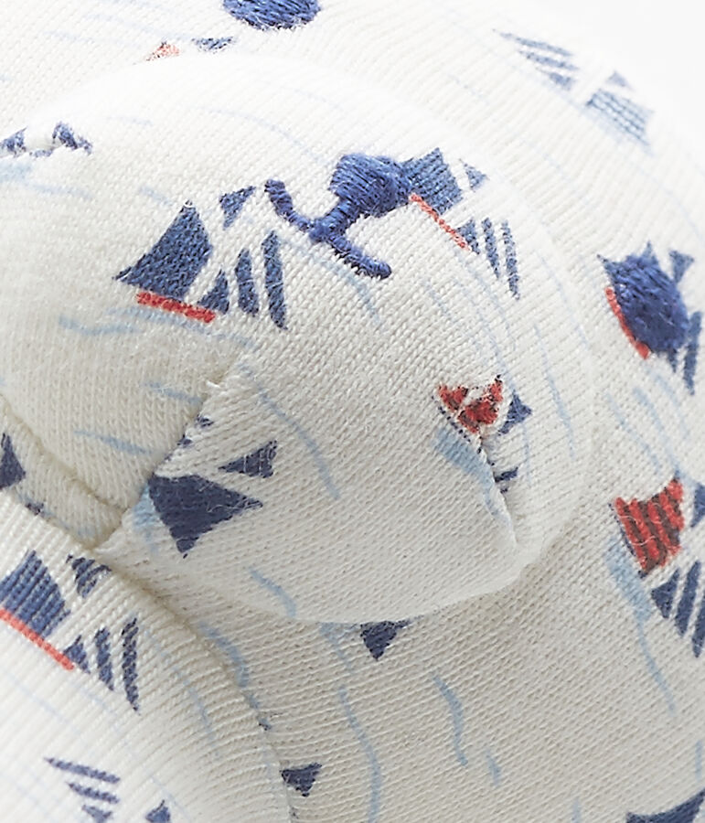 Doudou ourson b&eacute;b&eacute; gar&ccedil;on imprim&eacute; blanc LAIT/blanc MULTICO