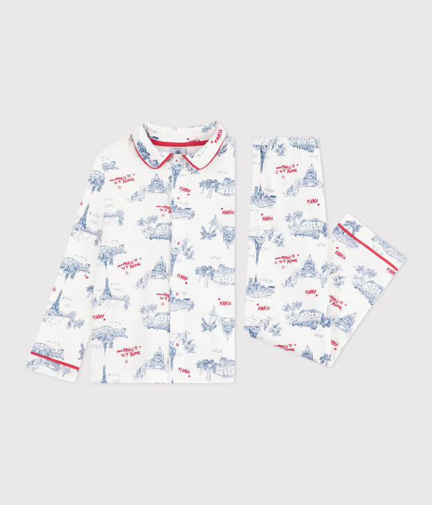 Katoenen geknoopte pyjama met print van Parijs voor kinderen wit/multicouleur