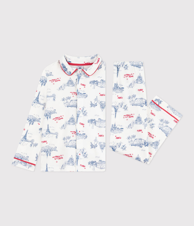 Pyjama enfant en coton boutonn&eacute; imprim&eacute; Paris blanc/multicouleur