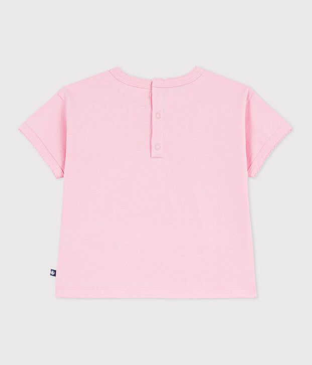 Tee-shirt b&eacute;b&eacute; en coton &agrave; manches courtes, motif fleur rose clair
