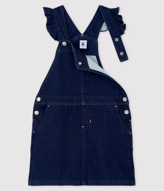 Denim overall-jurk voor meisjes blauw DENIM BLEU FONCE