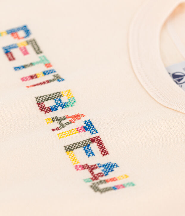 Tee-shirt manches courtes b&eacute;b&eacute; en jersey brod&eacute; &eacute;cru