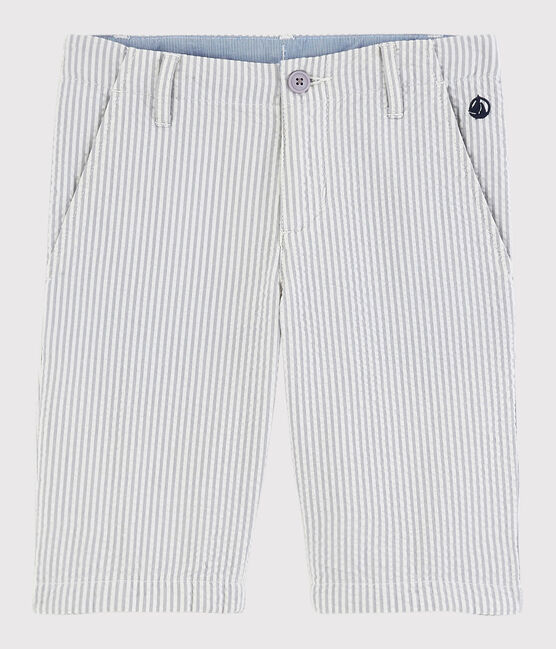 Seersucker-bermuda voor jongens grijs GRIS/wit MARSHMALLOW