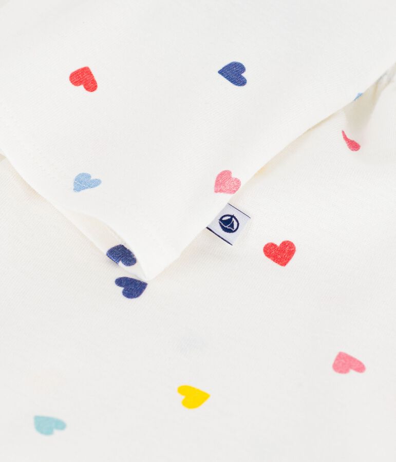 Korte katoenen kinderpyjama met hartjesprint en bandjes wit/multicouleur