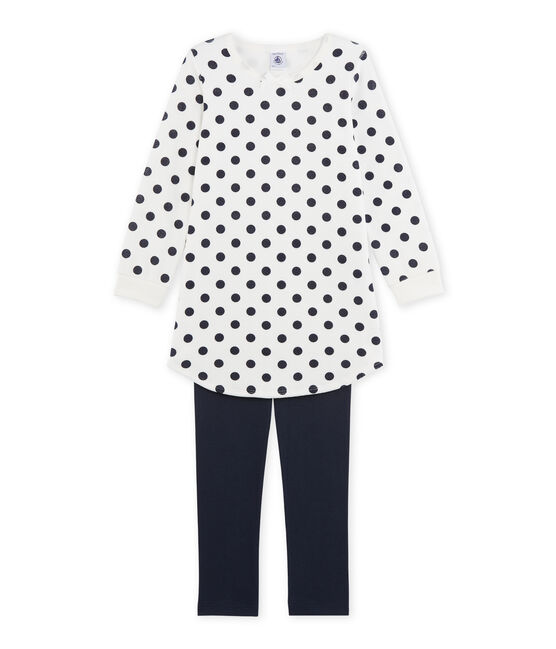 Chemise de nuit fille en bouclette velours bleu SMOKING/blanc LAIT/ SMOKING