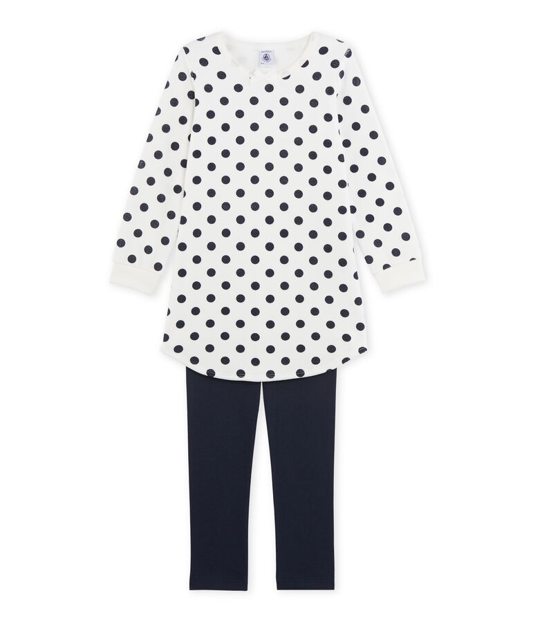 Meisjesnachthemd in boucl&eacute;fluweel blauw/wit/blauw