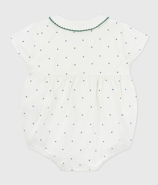 Barboteuse bébé en coton manches courtes à col, imprimé à pois blanc MARSHMALLOW/blanc MULTICO