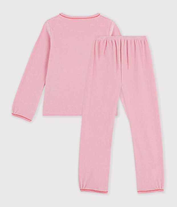 Pyjama enfant en velours &agrave; motif c&oelig;urs rose