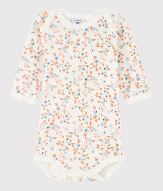 Rompertje lange mouwen babymeisje wit MARSHMALLOW/wit MULTICO