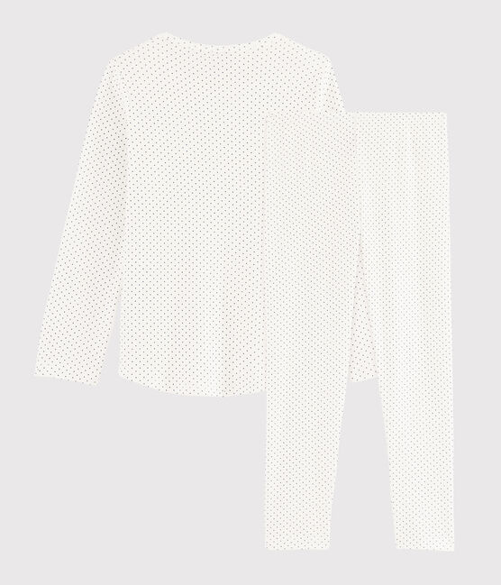Pyjama à pois petite fille en côte blanc MARSHMALLOW/bleu MEDIEVAL
