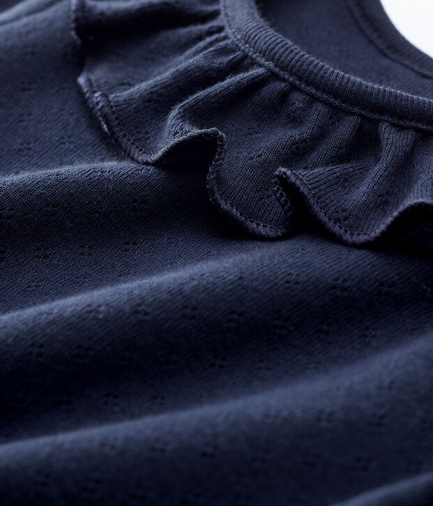 Blouse ajour&eacute;e manches courtes en coton b&eacute;b&eacute; fille bleu marine