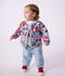 Katoenen babyjasje met tinneroy-streepje en bloemenprint wit/multicouleur