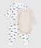 Driedelige set met berenprint van biologisch katoen wit MARSHMALLOW/wit MULTICO