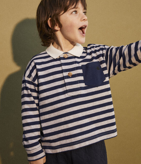 Polo rayé manches longues en coton enfant garçon bleu MEDIEVAL/ FUMEE