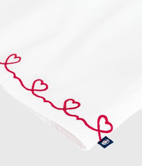 Blouse bébé en popeline de coton manches courtes, brodée cœurs blanc ECUME
