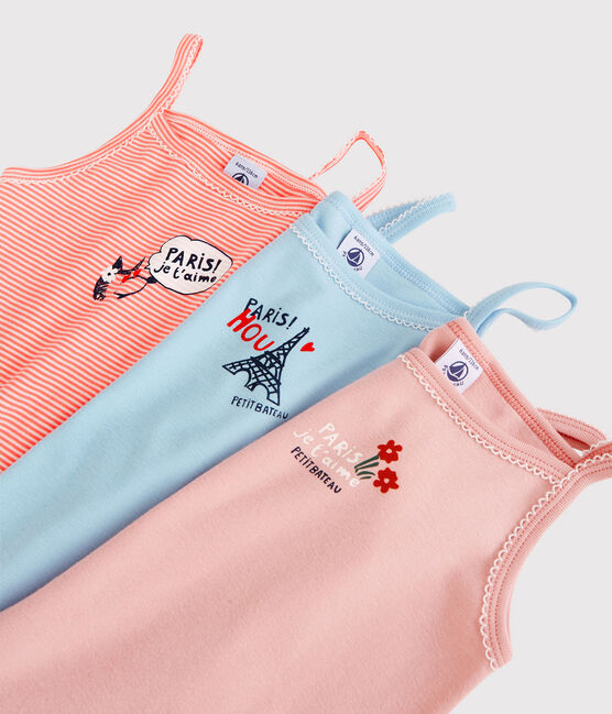 Set van 3 katoenen meisjesshirts met schouderbandjes en Parijs thema variante 1