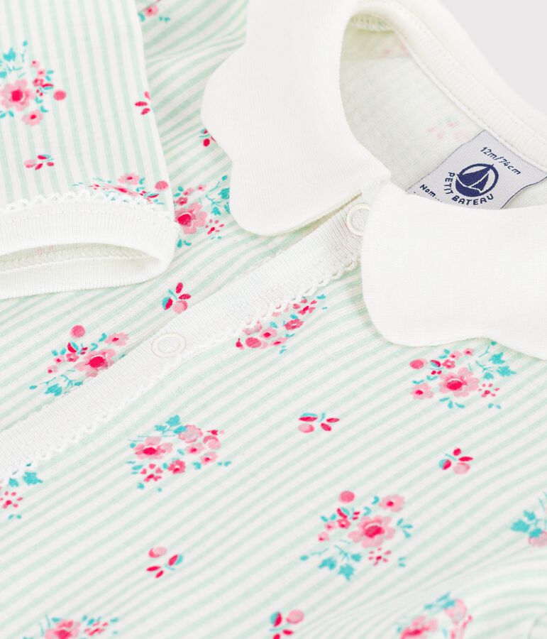 Pyjama b&eacute;b&eacute; en coton sans pieds &agrave; col imprim&eacute; fleuri blanc/multicouleur