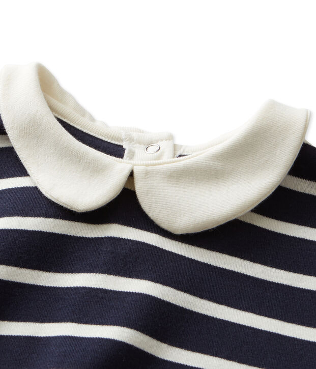 T-shirt fille manches longues ray&eacute; bleu/blanc