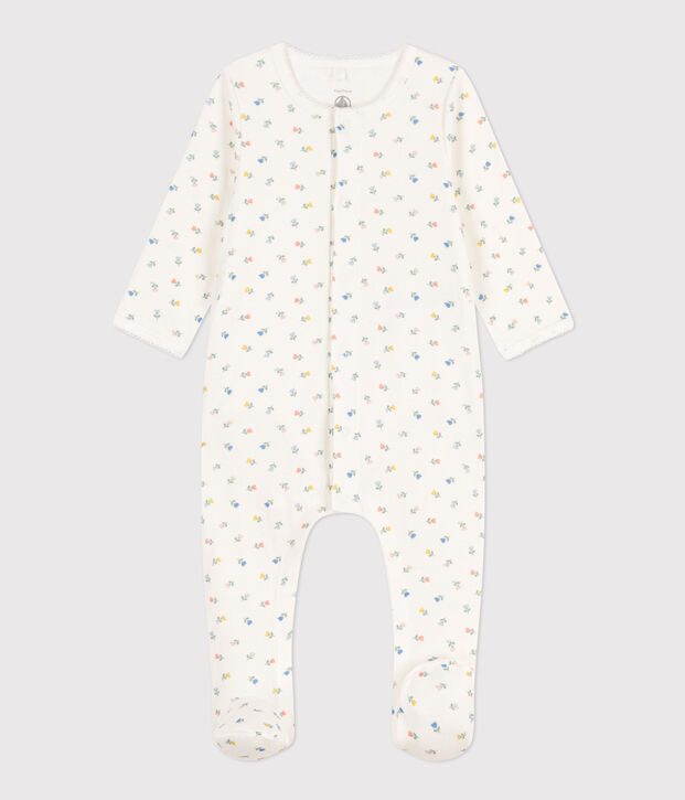 Bodyjama fleurs en coton blanc/multicouleur