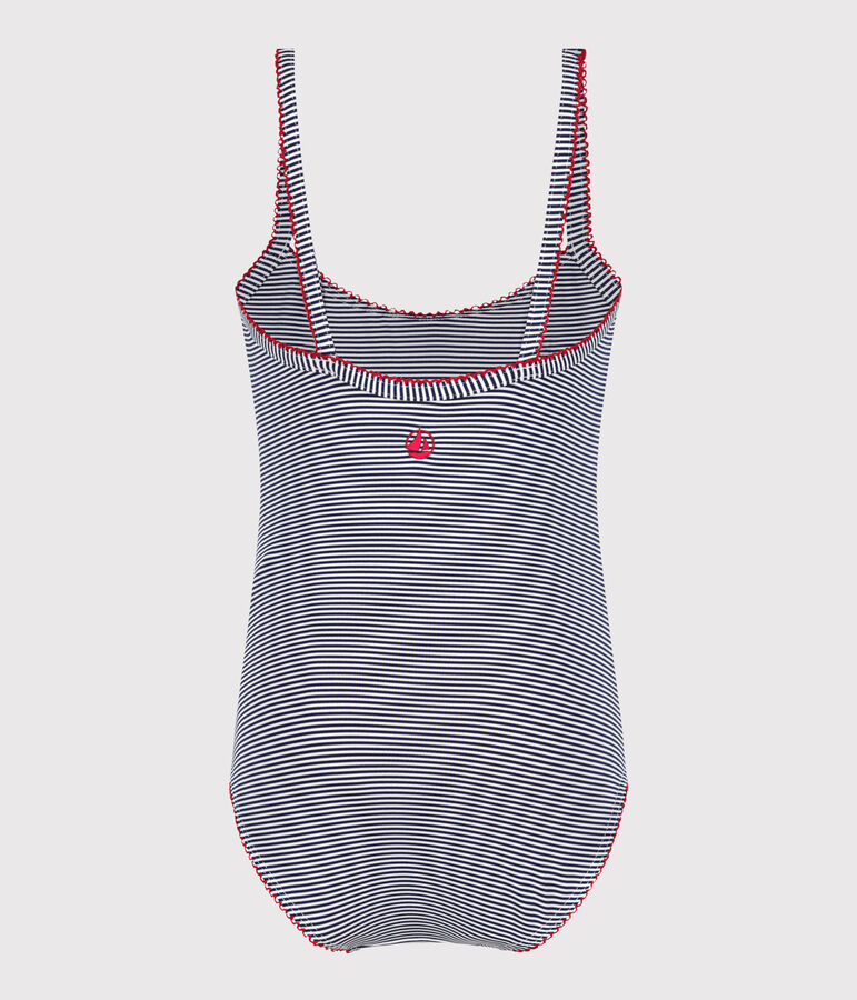 Gestreept eendelig badpak voor kinderen blauw/wit