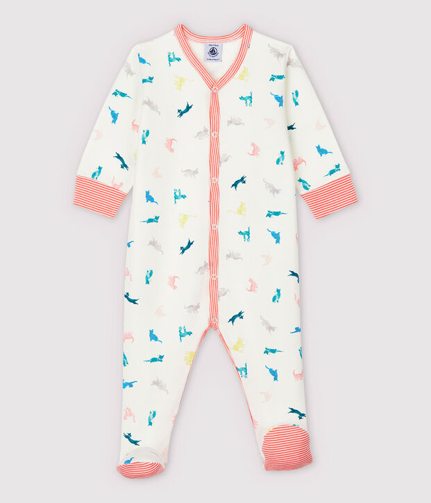 Kleurrijke pyjama met katten voor baby's, van dubbelzijdige jersey wit/multicouleur