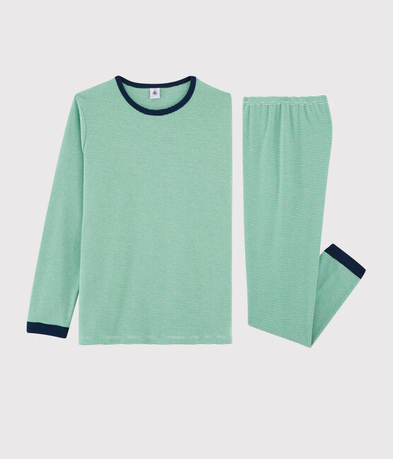 Pyjama milleraies mixte en côte vert PRADO/blanc MARSHMALLOW
