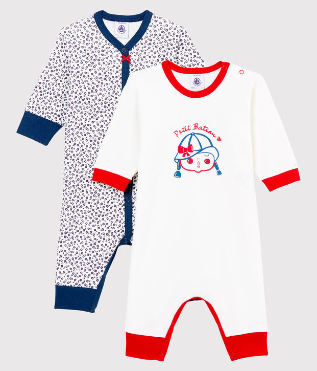 Duo van pyjama's zonder voetjes voor babymeisjes in ribstof multicouleur