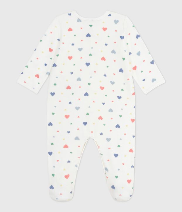 Fluwelen babypyjama met hartjesprint wit/multicouleur