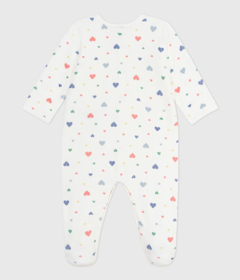 Fluwelen babypyjama met hartjesprint wit/multicouleur