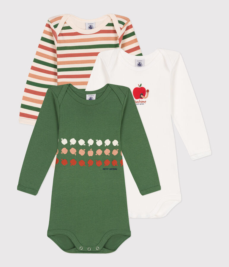 Lot de 3 bodies manches longues en coton b&eacute;b&eacute; multicouleur