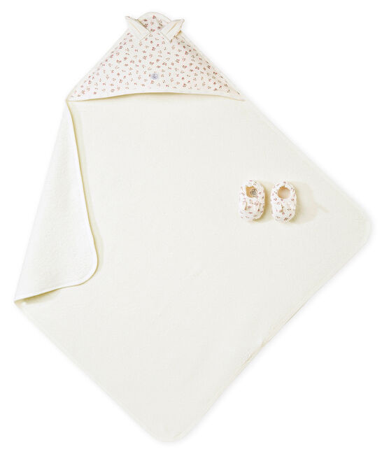 Coffret carré de bain + chaussons bébé mixte blanc MARSHMALLOW/blanc MULTICO